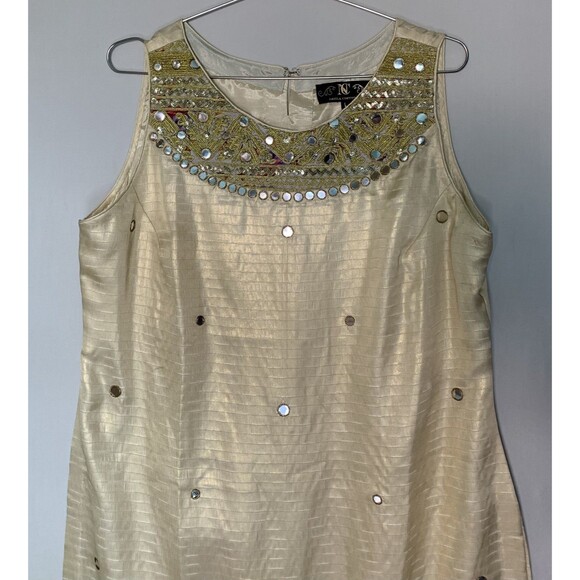 Nazila Couture Size Large Shisha Embroidered Kurta Tunic Top Dress Gold Fringe - Picture 5 of 10